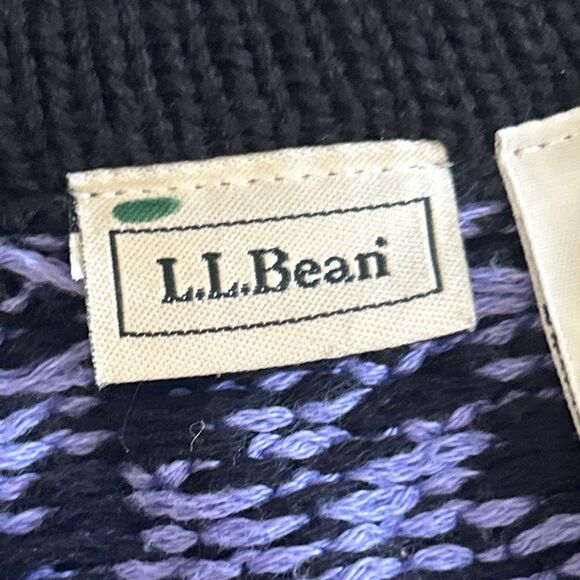 LL Bean Nordic Cardigan Sweater Cotton Womens Small Snowflake Purple Button Up - Picture 2 of 7